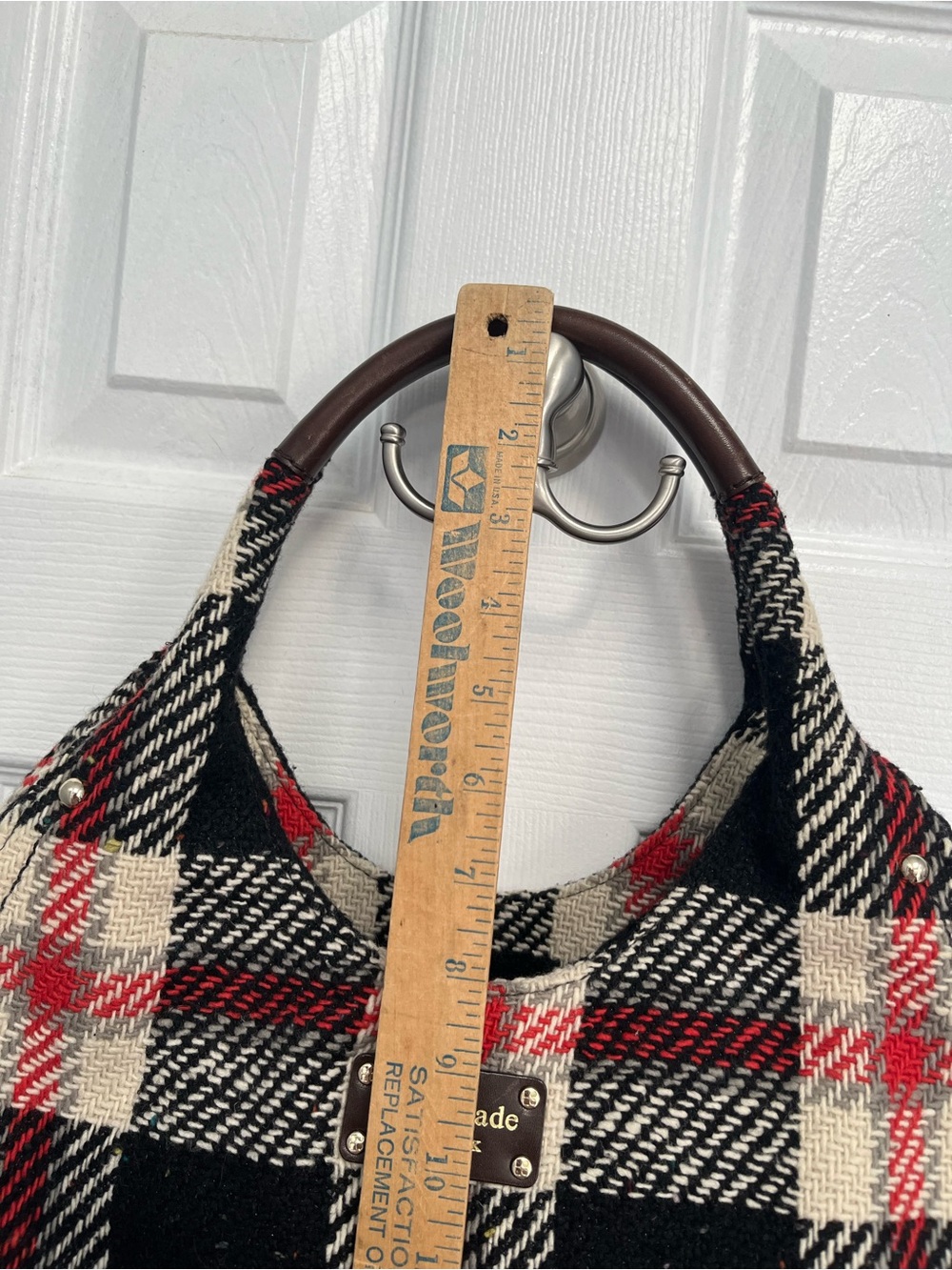 Kate Spade NY Storybook Lining Ruby Park Shon Hobo Bag Plaid Wool Red - Picture 14 of 17